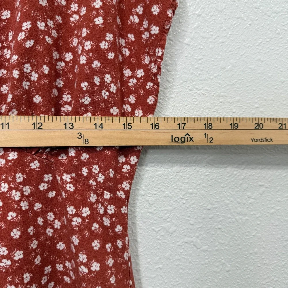 Abercrombie Fitch Red Floral Button Mini Dress Short Sleeve Smocked Waist Size M - Picture 6 of 8